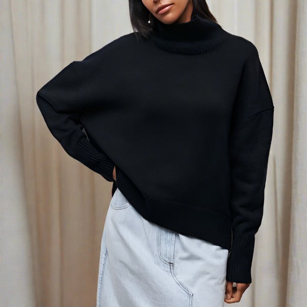 Damen Rollkragenpullover – Eleganter Oversized Strickpullover in Hellblau – Weicher Grobstrick mit Modernem Design