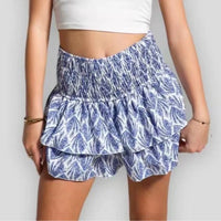 Livia-Blumige Rüschenshort für Frauen in Blau