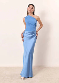Aleida – Ein-Schulter-Maxikleid Aus Satin in Blau
