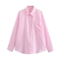 Damen Streifen Kragen Lang Bluse in Rosa