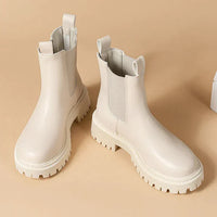 Modische Damen-Chelsea-Boots mit dicker Profilsohle – Trendige Stiefeletten für einen urbanen Look in Beige