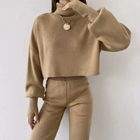 Damen Pullover Hosen Set in Khaki