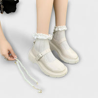 Pearl - Luxus Perlen Mary Jane Leder Schuhe in Beige