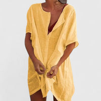 Magdalena | Damen Sommer Lockeres Tunika Midikleid in Gelb
