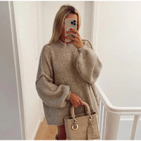 Flauschiger Oversize Strickpullover in Khaki