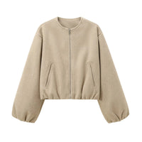 Damen Reißverschluss mit Taschen Übergangsjacke in Khaki