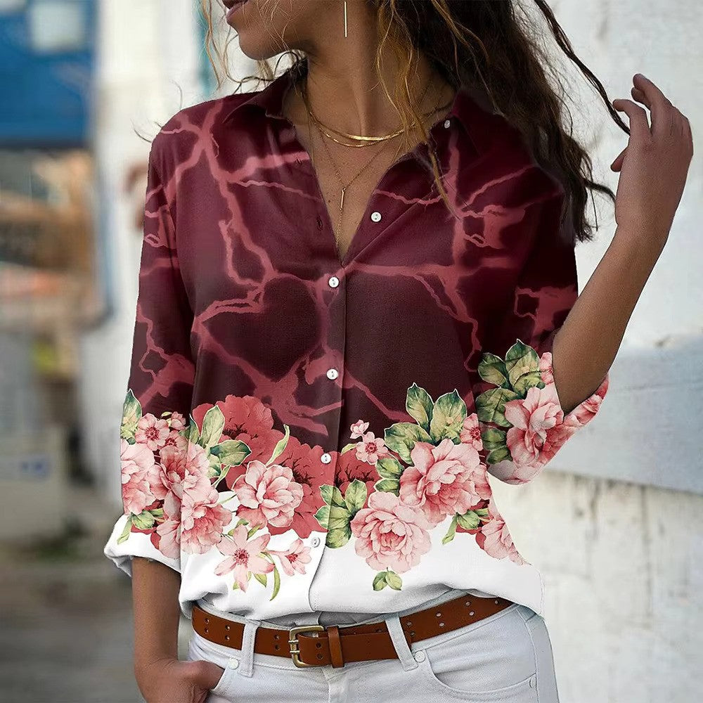 Damen Bluse mit langen Ärmeln im floralen Muster
