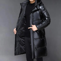 Schwarze Winter Daunen Jacke für Herren | mit Kapuze in Schwarz