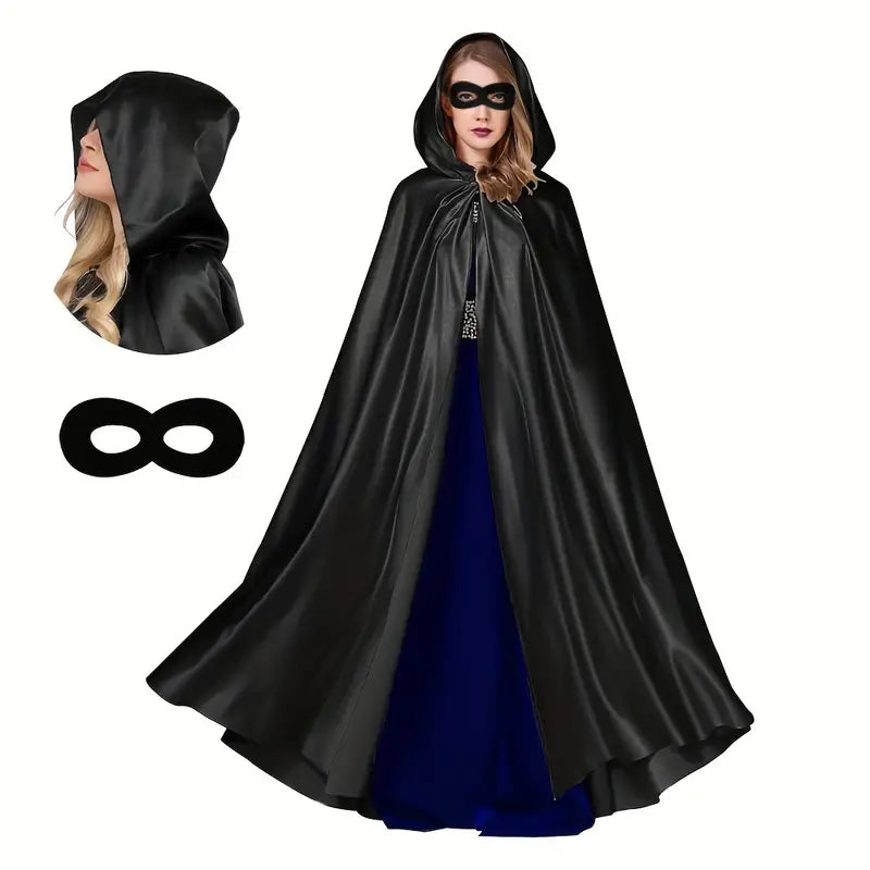 ShadowVeil Gothic Cape – Schwarzes Kapuzen-Cape mit Schlitz für Damen & Herren