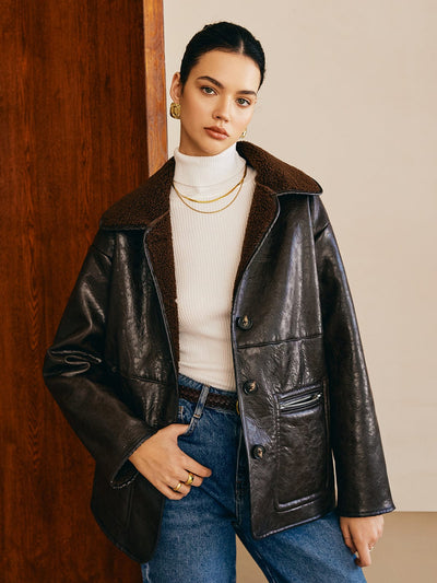 Sofia | Elegante Leder Wendejacke für Damen mit Teddy-Futter