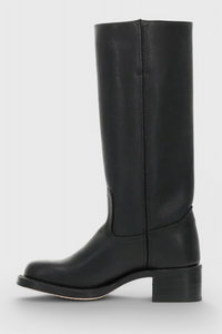 Selina | Damen Knielange Leder Stiefel mit Niedriger Absatz in Schwarz