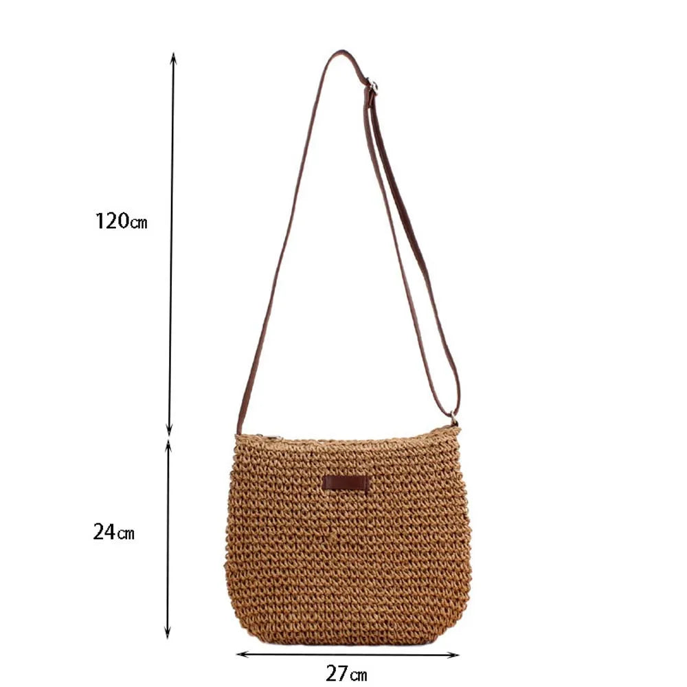 Moderne Damen Schultertasche aus Stroh mit Reißverschluss-Innentasche für den Sommer