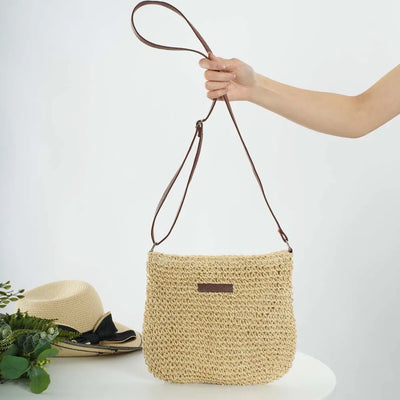 Moderne Damen Schultertasche aus Stroh mit Reißverschluss-Innentasche für den Sommer