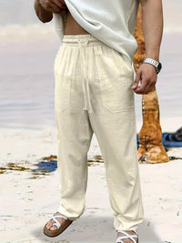 Herren  Elastischer Bund Lange Leinenhose in Beige