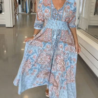 Aisha™ Maxikleid aus Premium-Viskose mit V-Ausschnitt in Blau
