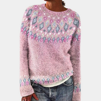 Strickpullover Damen Gemustert Rundhals | Warm & Bunt in Rosa