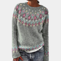 Norweger Grobstrickpullover Damen | Rollkragen Mit Muster in Grau