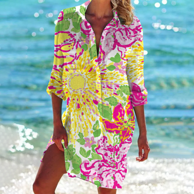 Valencia - Seaside Chic – Langärmliges Strandkleid mit nautischem Print | Ocean Dream Leichtes Strand-Überkleid mit Knopfleiste