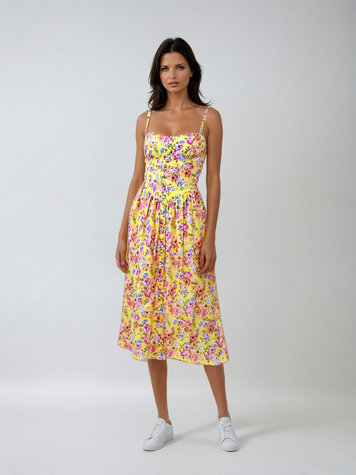 Florales Midikleid aus leichter Baumwollmischung für Damen