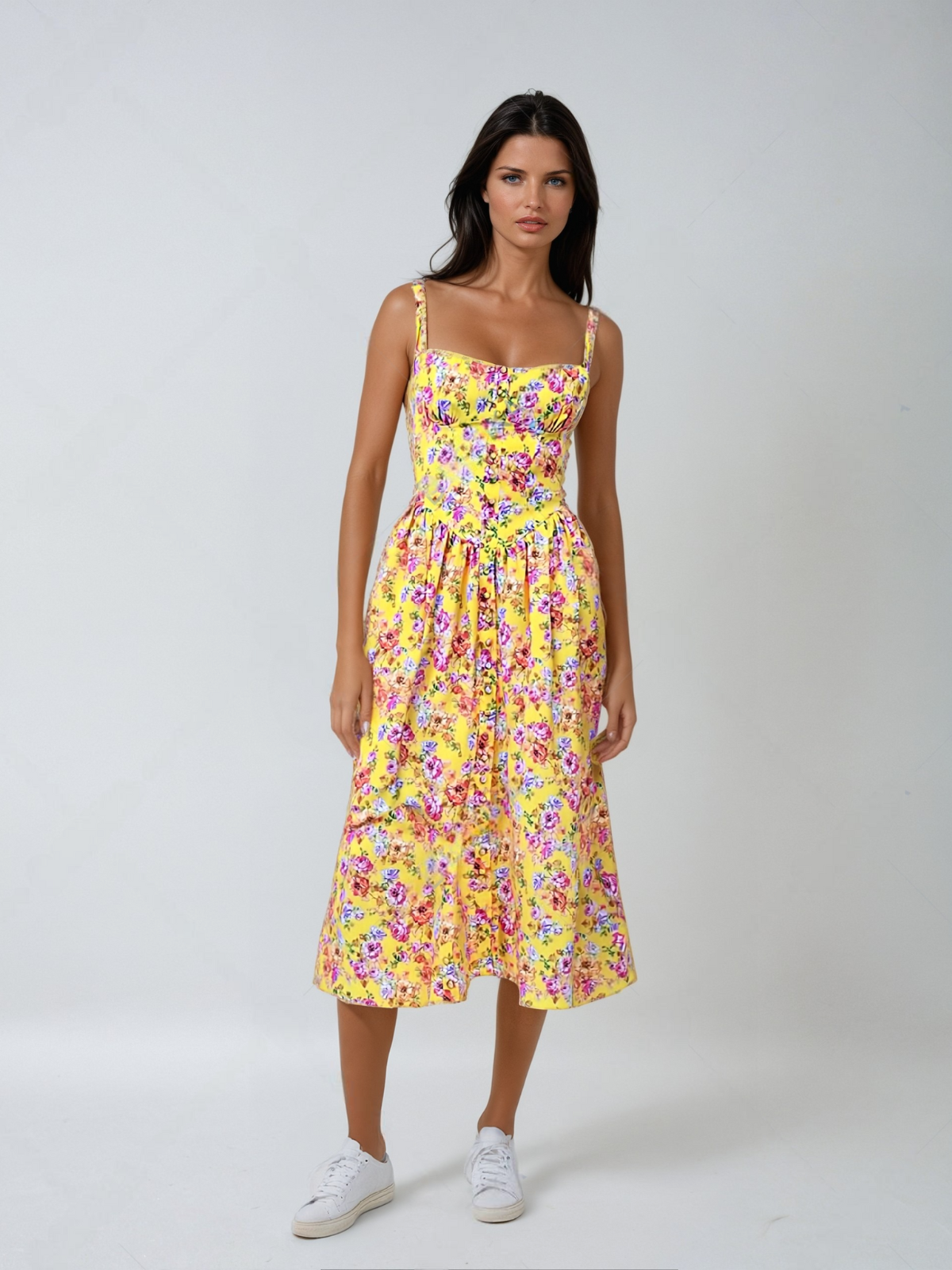 Florales Midikleid aus leichter Baumwollmischung für Damen