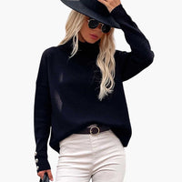 Damenpullover mit Rollkragen und Knopfmanschetten in Marineblau