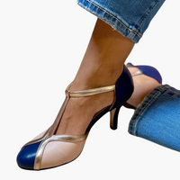 Alessia™ | Bunte High Heels mit T-Strap in Marineblau