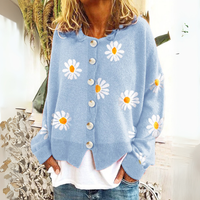 Damen-Strickjacke | Klassisch mit Blumenmuster in Blau