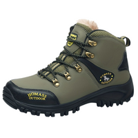 Winterschuhe Herren | Schnür-Wanderschuhe Mit Profilsohle in Grün mit Futter