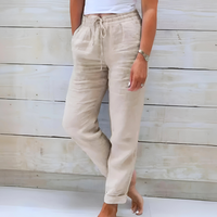 Lorinne - Leinenhose mit Stretchanteil in Beige