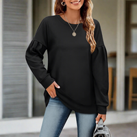 Damen Langarm Pullover – Casual Oversized Sweatshirt – Bequemer Rundhalsausschnitt in Schwarz