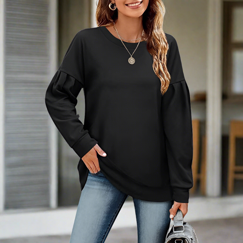Damen Langarm Pullover – Casual Oversized Sweatshirt – Bequemer Rundhalsausschnitt