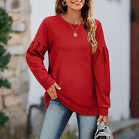 Damen Langarm Pullover – Casual Oversized Sweatshirt – Bequemer Rundhalsausschnitt in Rot
