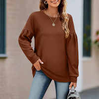 Damen Langarm Pullover – Casual Oversized Sweatshirt – Bequemer Rundhalsausschnitt in Braun