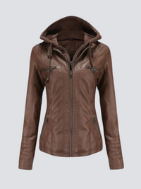 Coleen | Vegane Lederjacke mit Kapuze in Dunkelbraun