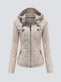 Coleen | Vegane Lederjacke mit Kapuze in Beige