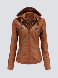 Coleen | Vegane Lederjacke mit Kapuze in Hellbraun