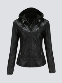 Coleen | Vegane Lederjacke mit Kapuze in Schwarz
