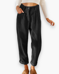 Damen Lässige Stoffhose | Bequeme Passform in Schwarz