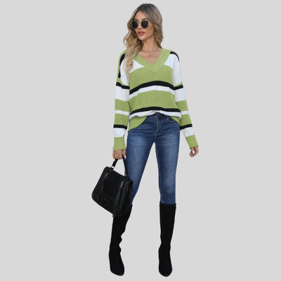 Emma - Lässiger V-Ausschnitt Pullover mit Kontraststreifen