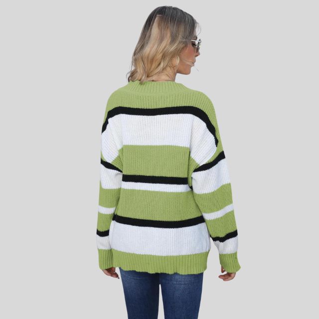 Emma - Lässiger V-Ausschnitt Pullover mit Kontraststreifen