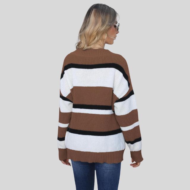 Emma - Lässiger V-Ausschnitt Pullover mit Kontraststreifen