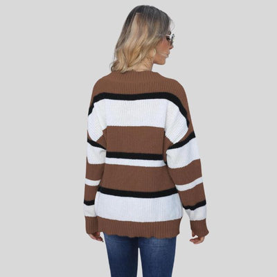 Emma - Lässiger V-Ausschnitt Pullover mit Kontraststreifen