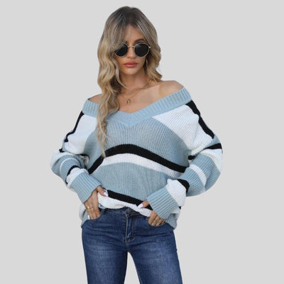 Emma - Lässiger V-Ausschnitt Pullover mit Kontraststreifen