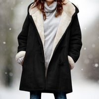 Warmer Damen Wintermantel mit Fleece-Futter – Modischer Mantel mit Kapuze, ideal für kalte Tage in Schwarz