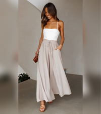 Olympia - Weites Bein Lose Hohe Taille Hosen in Beige