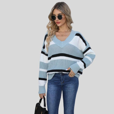 Emma - Lässiger V-Ausschnitt Pullover mit Kontraststreifen