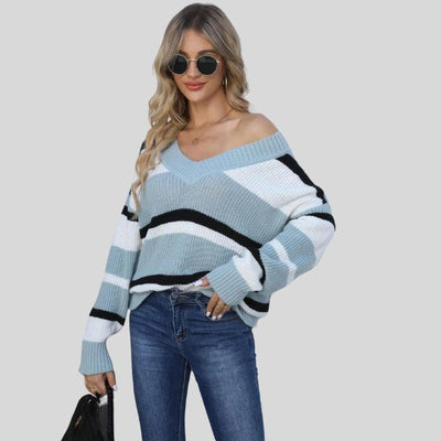 Emma - Lässiger V-Ausschnitt Pullover mit Kontraststreifen