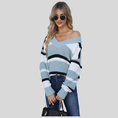 Emma - Lässiger V-Ausschnitt Pullover mit Kontraststreifen