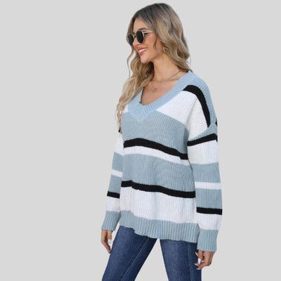 Emma - Lässiger V-Ausschnitt Pullover mit Kontraststreifen