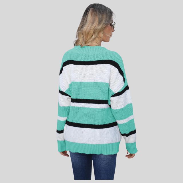 Emma - Lässiger V-Ausschnitt Pullover mit Kontraststreifen